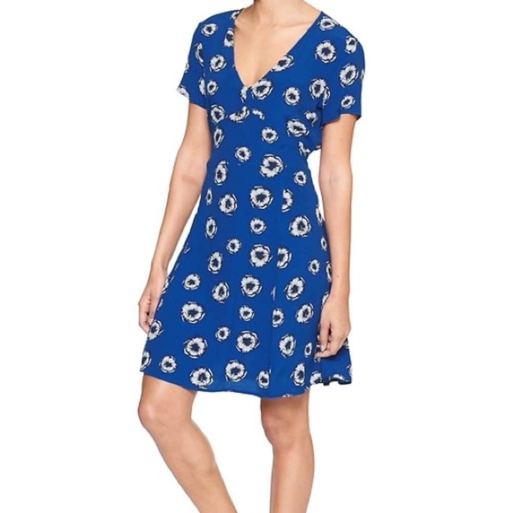 GAP Blue Short Sleeve Fit and Flare Dress